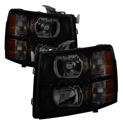 Xtune Chevy Silverado 07-13 Crystal Headlights w/ Drl LED Design Black Smoked HD-JH-CS07-LED-BSM