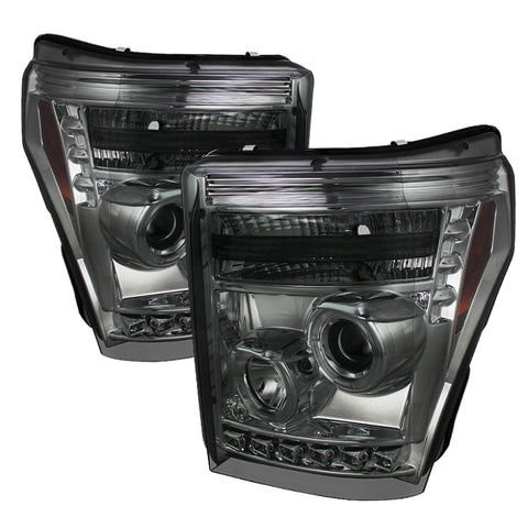 Spyder Ford Super Duty 11-15 Projector Headlights LED Halo DRL Smke Low 9006 PRO-YD-FS11-HL-SM