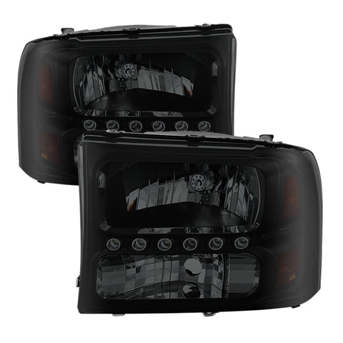 Xtune Ford F250 F350 Super Duty 99-04 1Pc Headlights w/ LED Black Smoked HD-JH-FF25099-LED-BSM