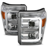 ANZO 11-16 Ford F-250/F-350/F-450 Projector Headlights w/ Plank Style Switchback Chrome w/Amber