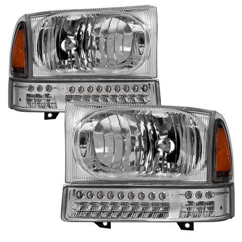 xTune Ford F250 F350 Superduty Excursion 99-04 OEM Style Headlights - Chrome HD-JH-FF25099-SET-LED-C