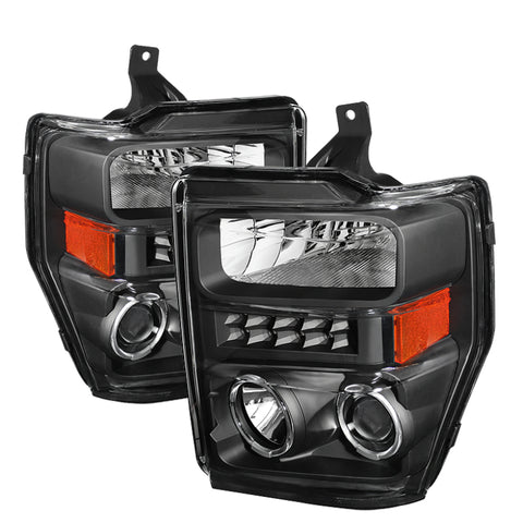 Xtune Ford F250/350/450 Super Duty 08-10 Projector Headlights LED Halo Black PRO-JH-FS08-LED-BK