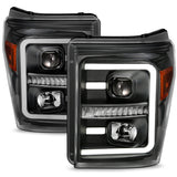 ANZO 2011-2016 Ford F250 Projector Headlights w/ Plank Style Switchback Black w/ Amber